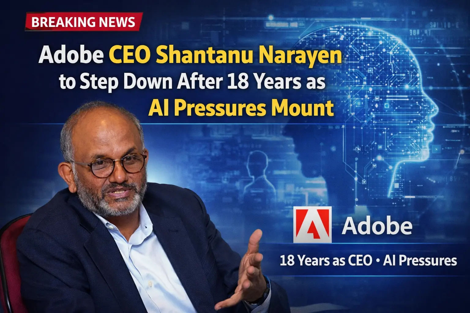 Shantanu Narayen stepping down as Adobe CEO amid artificial intelligence competition