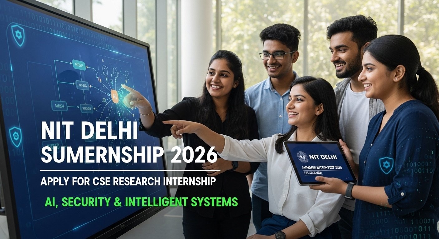 Image for NIT Delhi Summer Internship 2026, Summer Internship India, CSE Internship India, AI Internship India, Cyber Security Internship, Research Internship India, Student Internship India, HireNews Jobs