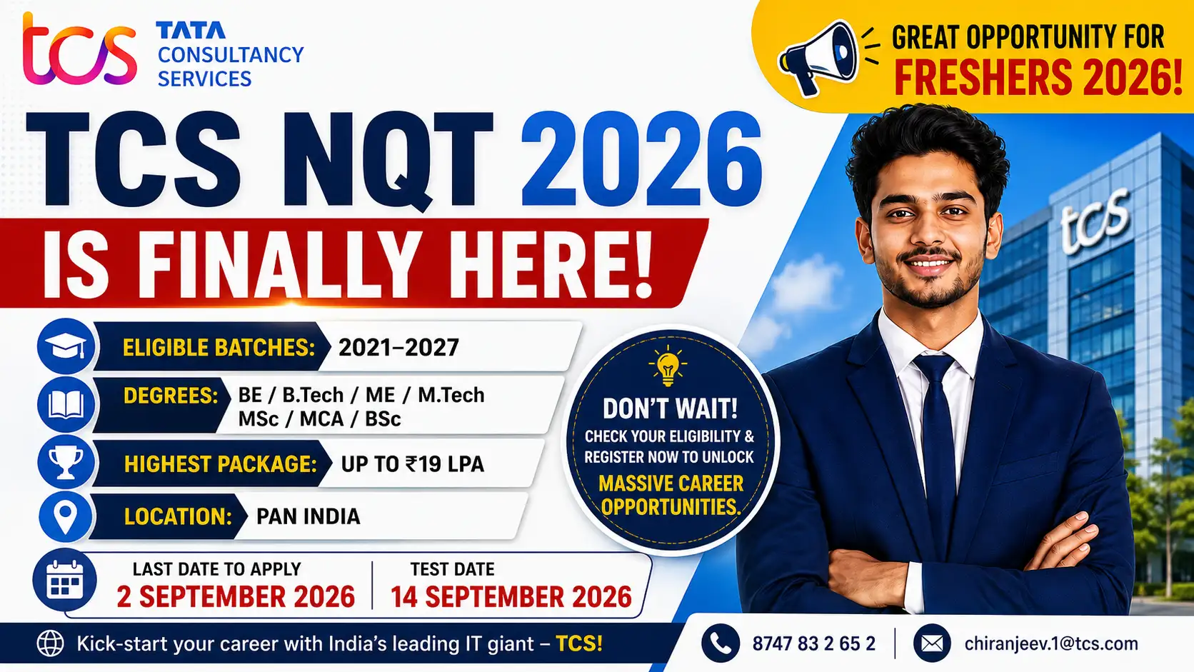 TCS NQT 2026 registration eligibility exam date and salary