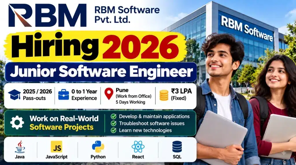 RBM Software Hiring 2026: Junior Software Engineer Jobs in Pune for Freshers, Salary ₹3 LPA